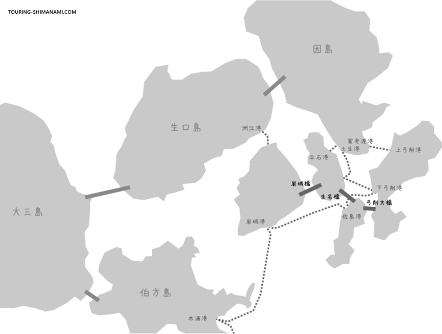 ゆめしま海道サイクリング（岩城島・生名島・佐島・弓削島）のイメージ地図
