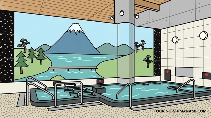 【イラスト】しまなみ温泉「喜助の湯」:浴場のイメージ図