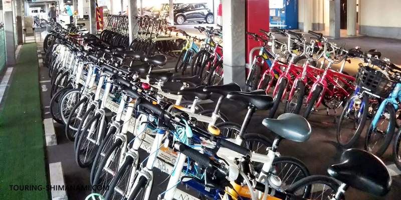 【写真】尾道でレンタサイクルを借りる方法：尾道港の公共のレンタサイクルの貸出用自転車