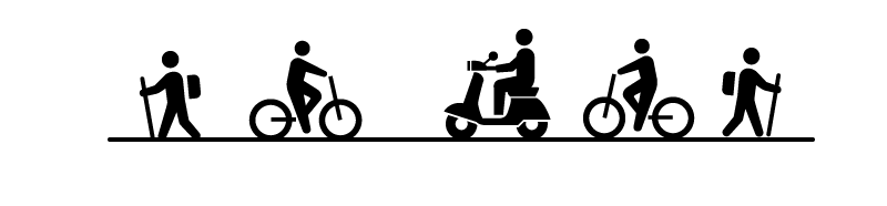 【イラスト】しまなみ海道で初心者の転倒事例：歩行者や原付バイクとの接触