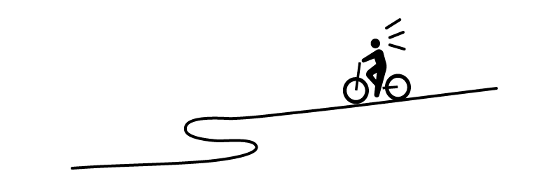 【イラスト】初心者女子のためのサイクリングの始め方：下り坂カーブでのオーバースピードでの転倒