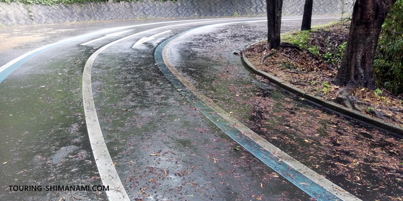 【写真】雨天時のサイクリング：滑りやすい場所ではスピードを落として