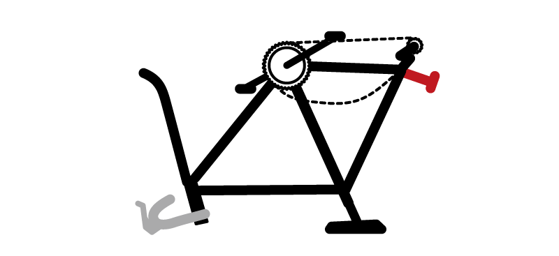 【イラスト】スポーツ自転車の輪行の方法：輪行の手順：エンド金具を後輪の代わりに装着する