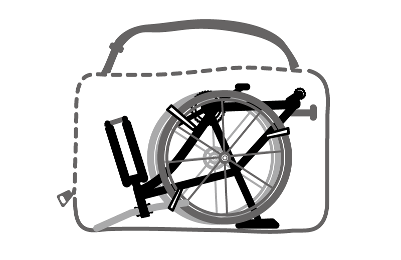 【イラスト】スポーツ自転車の輪行の方法：マウンテンバイクやツーリングバイクでもヨコ型輪行の図解