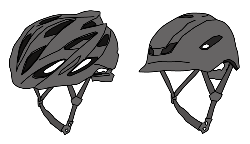 【イラスト】初心者女子のためのサイクリングの始め方：自転車用のヘルメットの例をしめしたイラスト