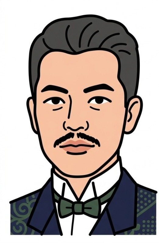 【イラスト】大久保 諶之丞（1849 - 1891）：讃岐鉄道開通式典で岡山県と香川県に橋を架ける構想を発言