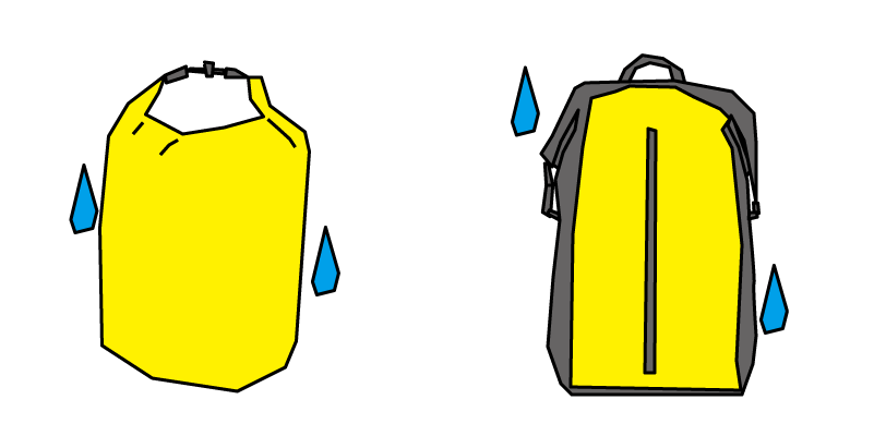 【イラスト】雨の中のサイクリングで便利な防水バッグのイメージ