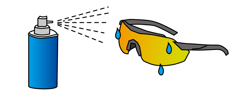 【イラスト】サイクリングの雨対策としてアイウェアに撥水スプレーをかけるイメージ