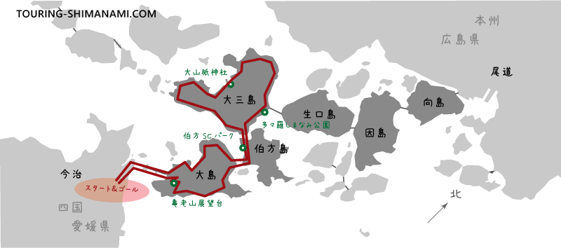 【イラスト】しまなみ海道原付バイクツーリング：今治スタートのモデルコース
