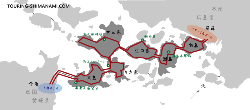 【イラスト】しまなみ海道原付バイクツーリング：2日間で往復するモデルコース