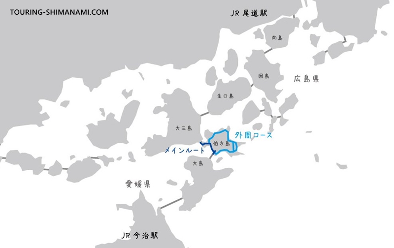 【イラスト】しまなみ海道のメインルートと外周コース：伯方島