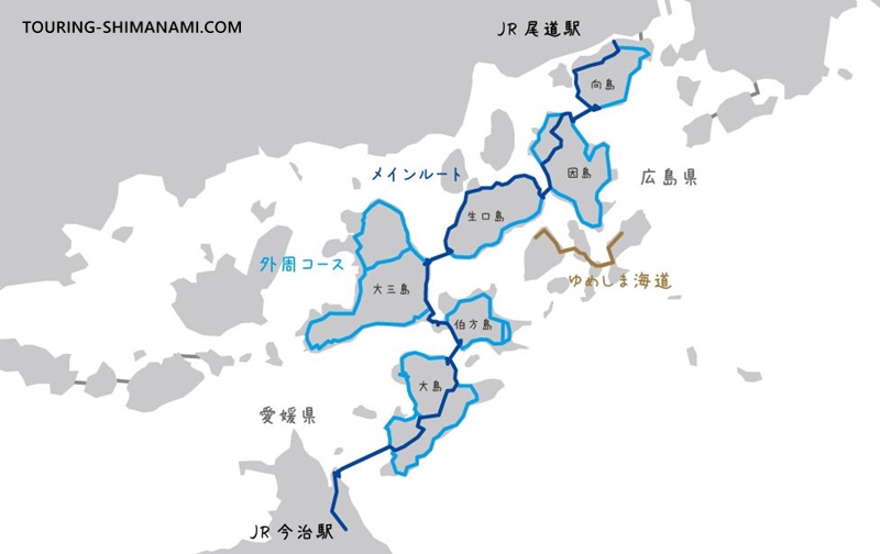 【イラスト】しまなみ海道のメインルートと外周コース