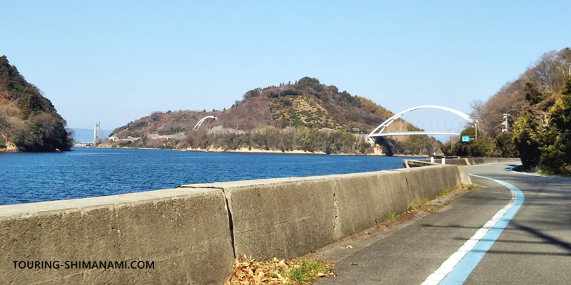 【写真】とびしま海道サイクリング:とびしまにもブルーラインの道しるべ