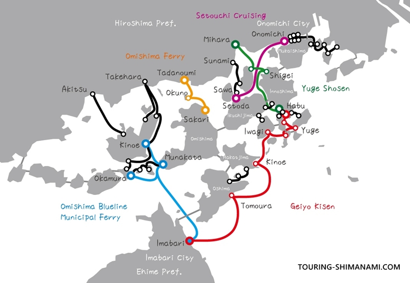 Map of Ferry and Boat Routes Around the Shimanami Kaido