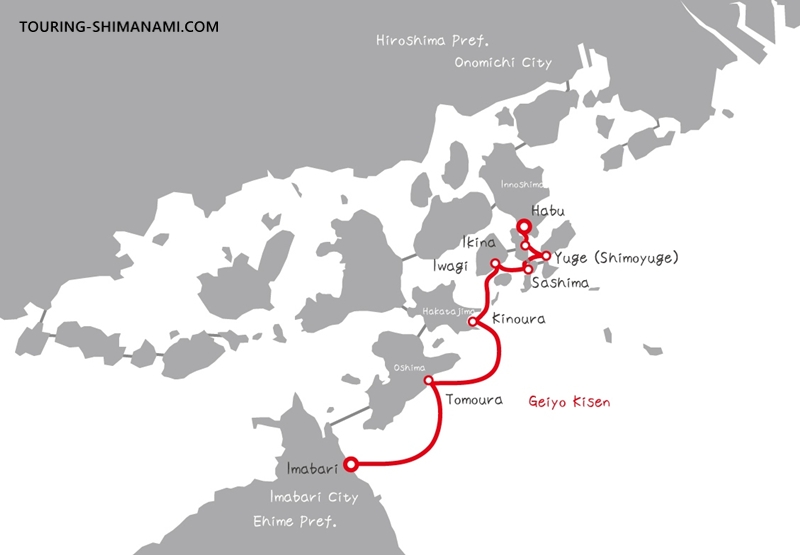 Route map of Geiyo Kisen connecting Imabari Port and Habu Port