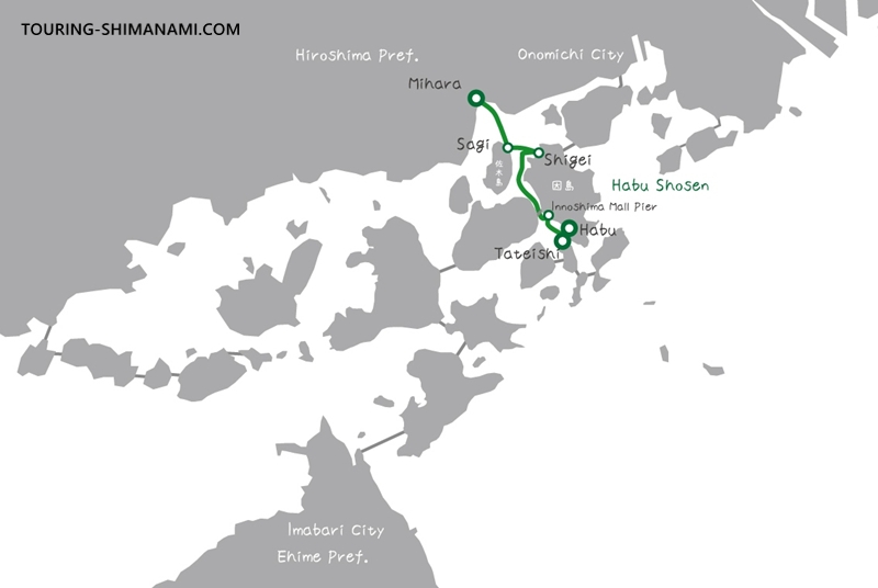 Route map of Habu Shosen from Habu Port to Mihara Port