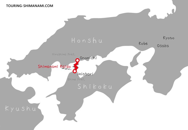 Map showing the location of Imabari and Onomichi