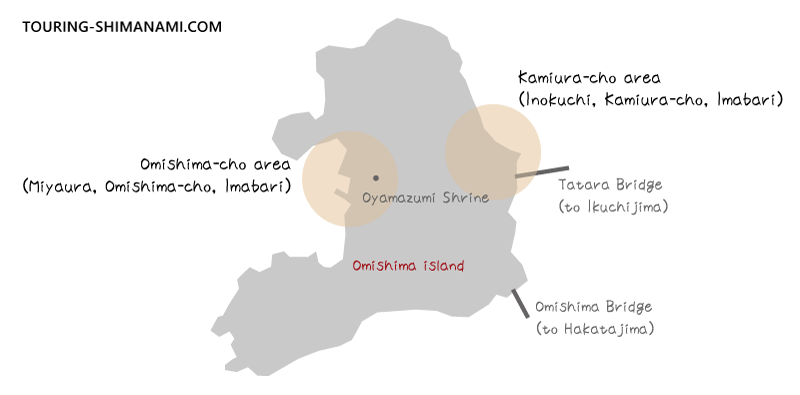 [Illustration] Accommodation in Omishima: Location of Kamiura-cho and Omichima-cho on the island