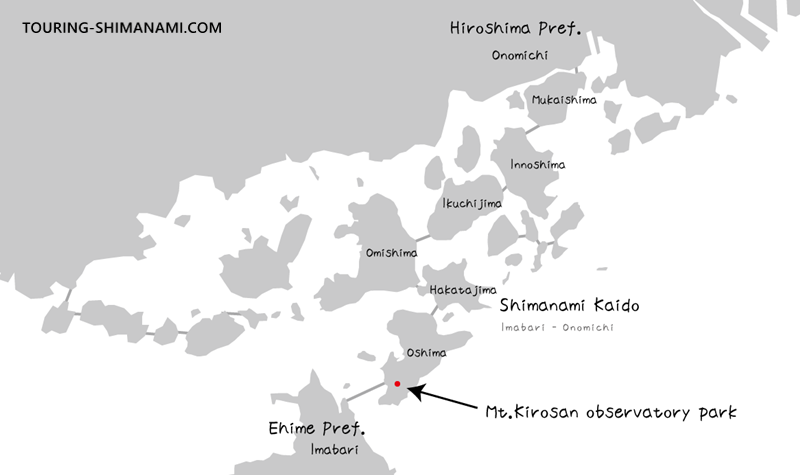 [Illustration] Mt. Kirosan Observatory Park: A map showing the location of Mt. Kirosan along the Shimanami Kaido