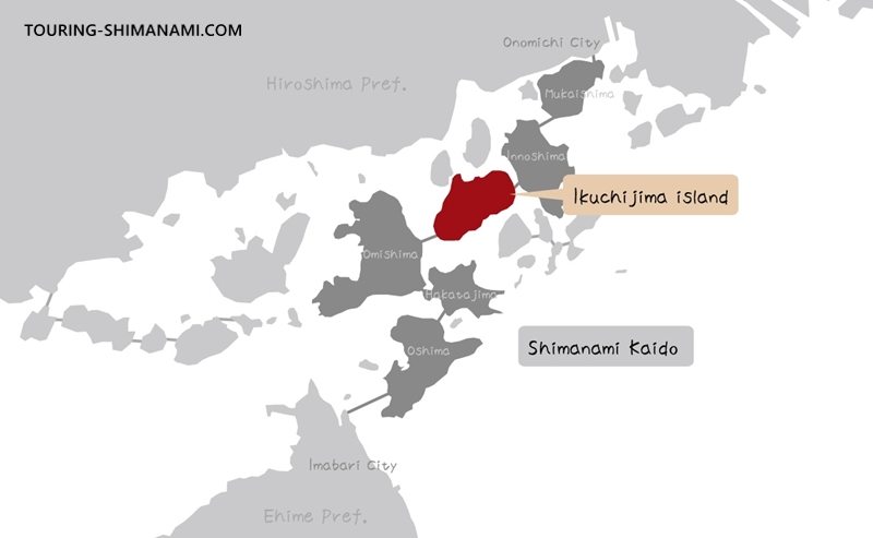 Accommodations on Ikuchijima: Map of the Shimanami Kaido showing the location of Ikuchijima