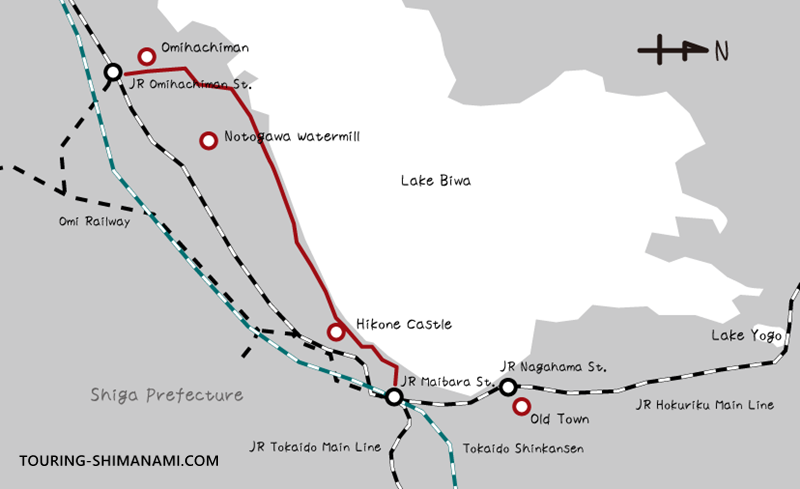 [Illustration] Cycling Routes in Japan: Examples of Cycling Routes in the East Area of ​​Lake Biwa