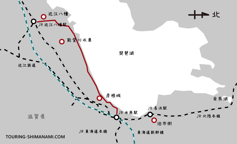 【イラスト】日本のサイクリングルート:琵琶湖東エリアのサイクリングルートイメージ