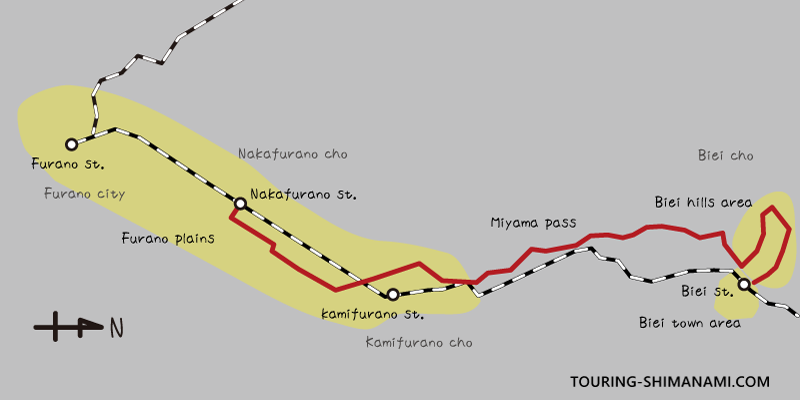 [Illustration] Cycling routes in Japan: Examples of cycling routes in Biei and Furano