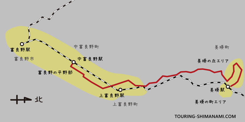 【イラスト】日本のサイクリングルート:美瑛富良野のサイクリングルートマップ