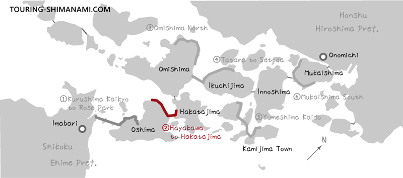 [Illustration] Especially scenic section on the Shimanami Kaido: ② Hayakawa – Hakatajima Island route map