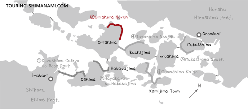 [Illustration] Especially scenic section on the Shimanami Kaido: ③ Omishima north outer route map