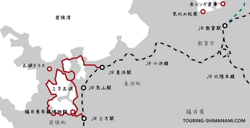 【イラスト】日本のサイクリングルート:三方五湖周辺のサイクリングルートイメージ