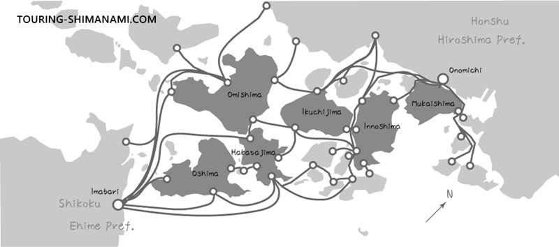 [Illustration] History of the Shimanami Kaido: Ferry routes operating among the islands in the 1970s