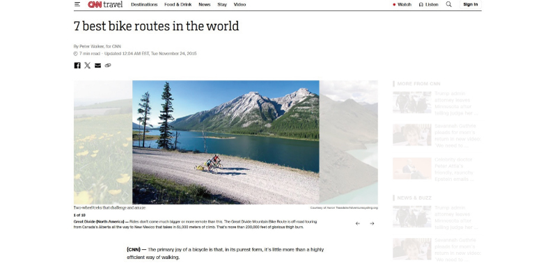 【スクリーンショット】CNNの7 best bike routes in the worldの記事