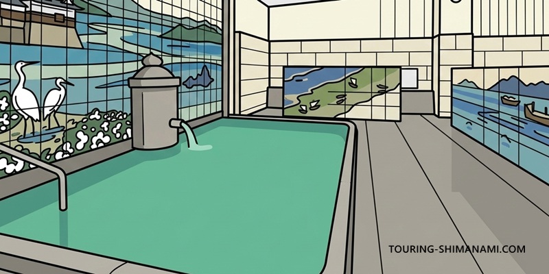 【イラスト】道後温泉で日帰り入浴：飛鳥乃湯泉は湯舟を広めで個人的にお気に入り