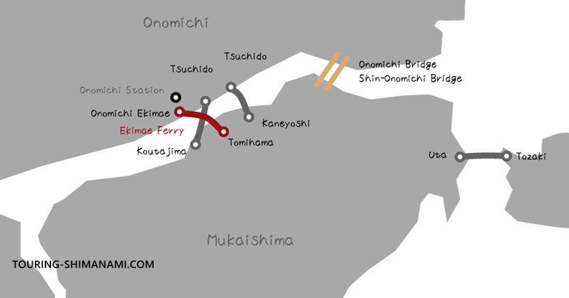 Route map of the Ekimae Ferry used for Shimanami Kaido cycling