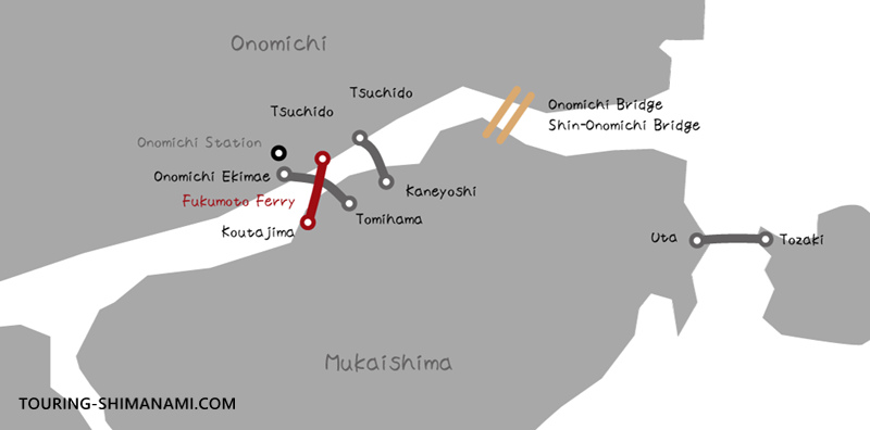 Route map of the Fukumoto Ferry between Onomichi and Mukaishima