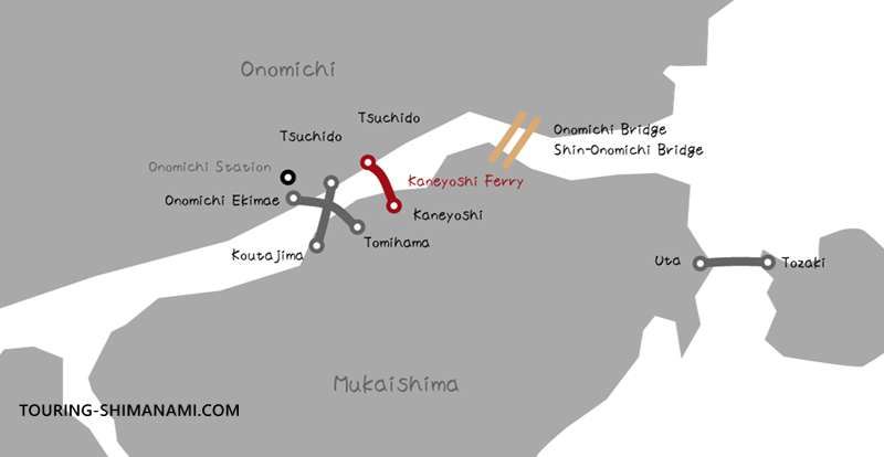 Route map of the Kaneyoshi Ferry between Onomichi and Mukaishima